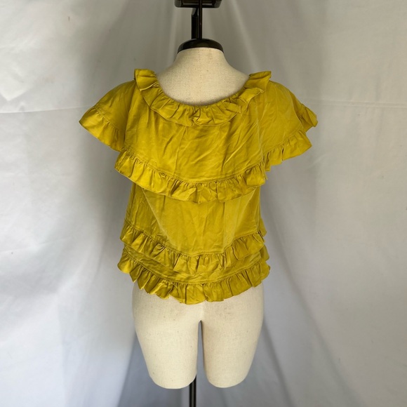Tibi 100% silk ruffle chartreuse top - Picture 5 of 6